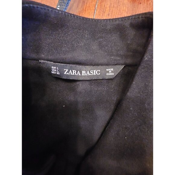Zara Basic Black Faux Suede Jacket W/ Beaded Embellished Cuffs Hook & Eye Closur - Picture 5 of 13